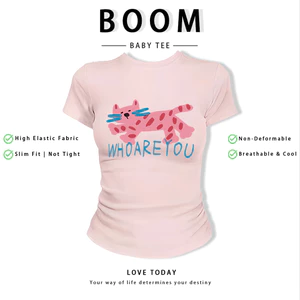 BOOM Áo Baby Tee Nữ Cotton Ôm Body-Áo Thun Ngắn Tay Y2K In Hình PhongCách Mùa Hè, Cổ Tròn Hàng Đầucách hàn quốc phong572