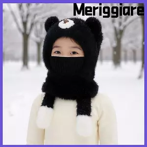 Mũ Balaclava dành cho trẻ em MERIGGIRE, Khăn quàng cổ sang trọng chống gió dày, Bảo vệ tai tích hợp sang trọng chống lạnh Mũ dệt kim ấm áp cho trẻ em