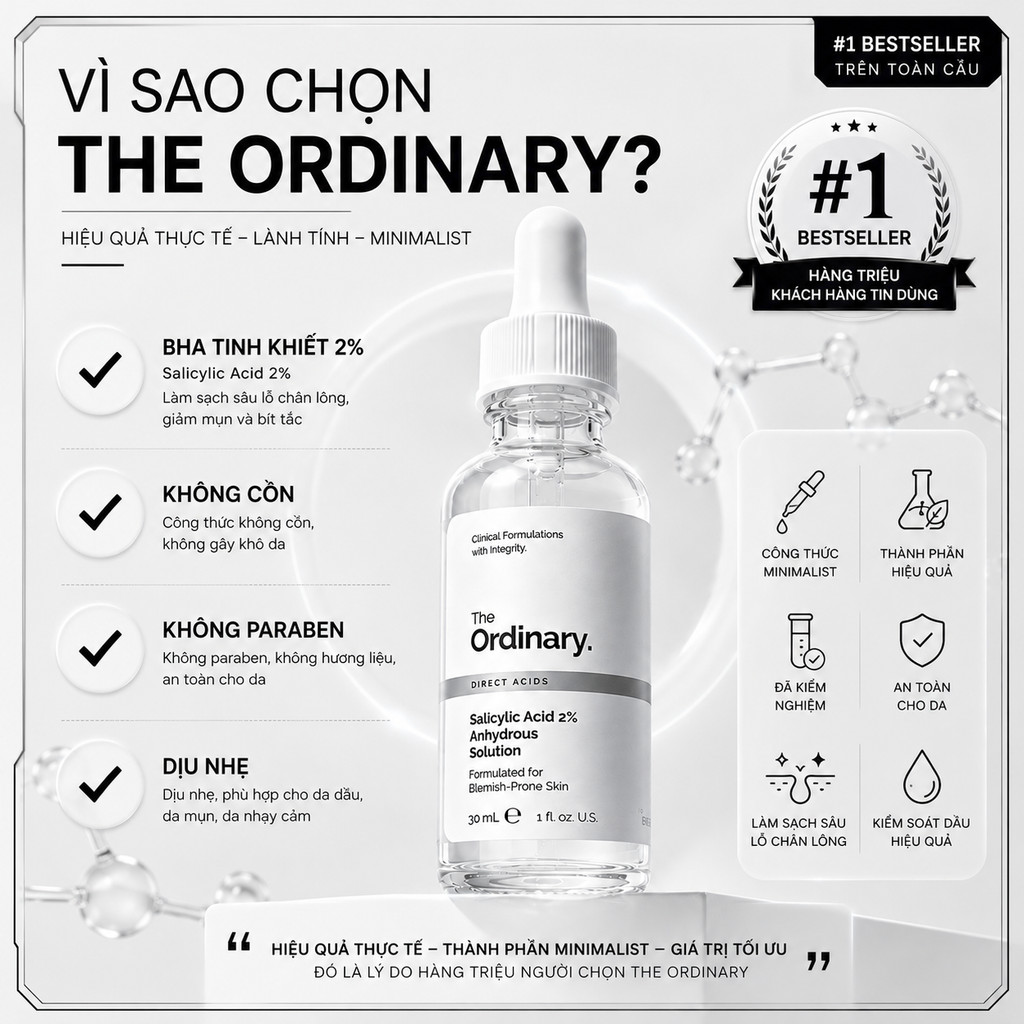Serum The Ordinary Salicylic Acid 2% 30ml Trị Mụn Ẩn Mụn Đầu Đen Thu Nhỏ Lỗ Chân Lông