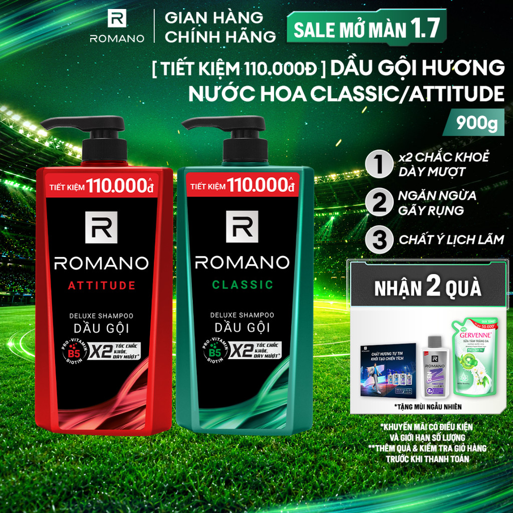 Dầu gội / Tắm gội nam Romano hương Nước hoa nam Classic / Attitude / Grandiose 900g