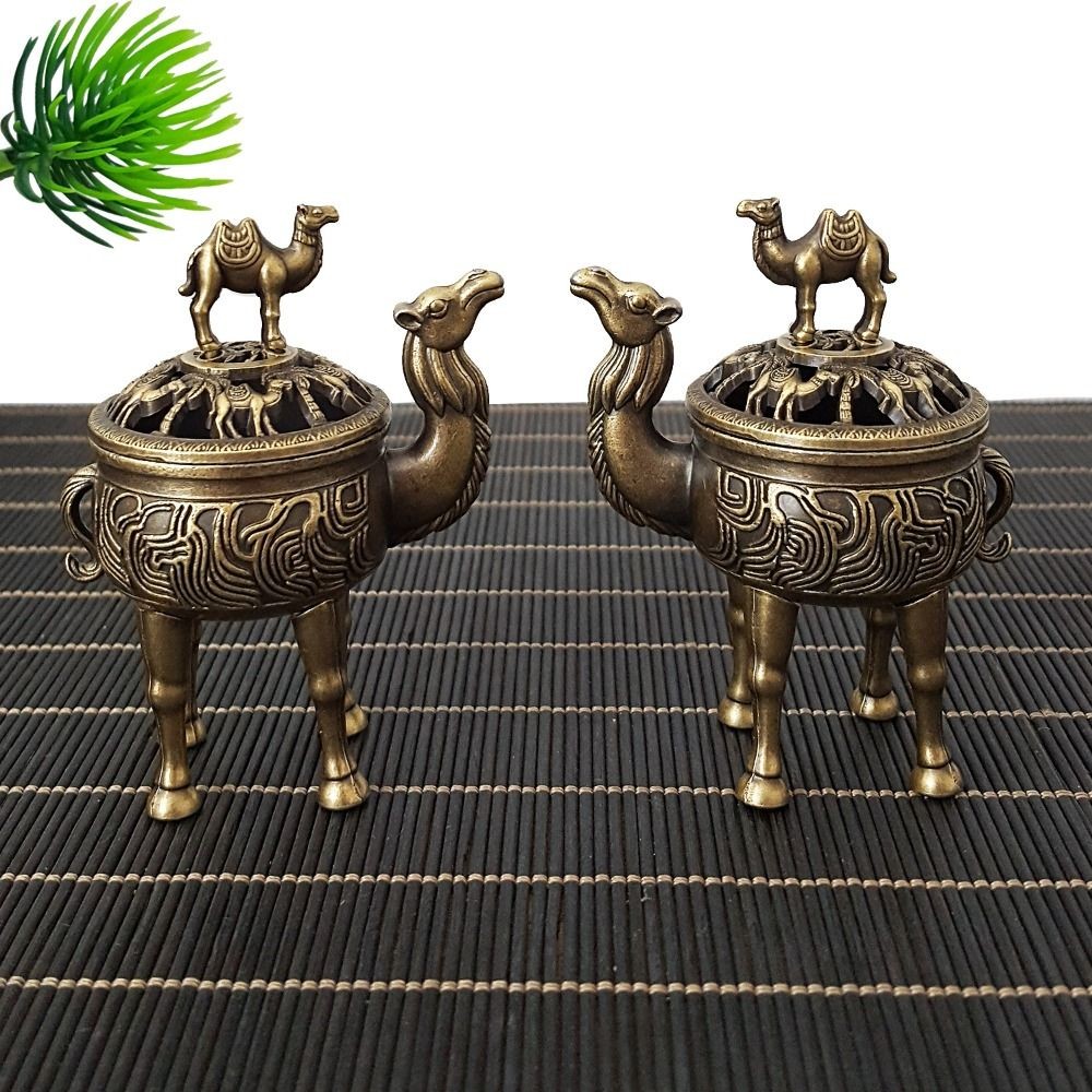 SHUPUN Camel Lư Hương, Giá Đỡ Hợp Kim Rỗng, Vintage Mini Bốn Chân Gỗ Đàn Hương Trang Trí Nhà Cửa