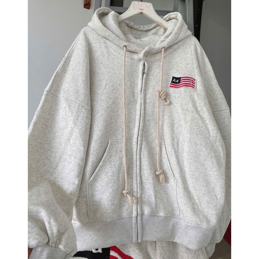 Áo khoác nỉ hoodie unisex rộng form, nhiều màu sắc nam nữ, tay phồng, thiết kế lá cờ Mỹ thoitrangthubio