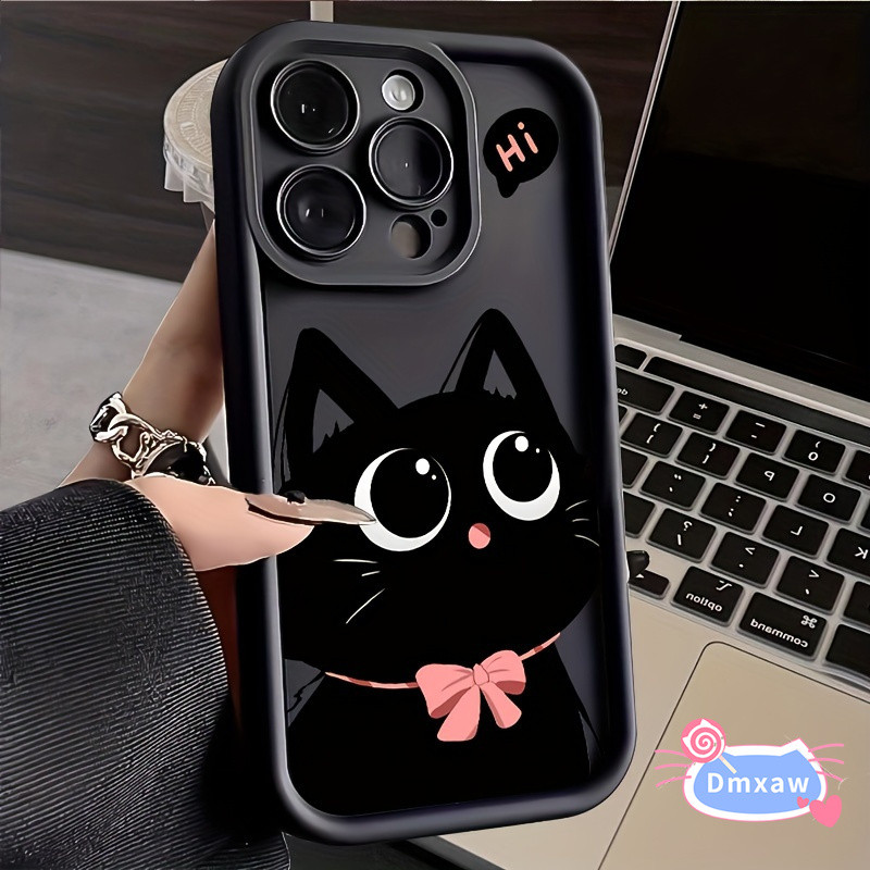 Ốp Điện Thoại Cặp Đôi Mèo Đen Dễ Thương Cho OPPO Realme 14X 14 Pro 13 12 Lite 11 Pro Plus 12X 11X 11 NFC 4G 5G Vỏ Hoạt Hình Màu Trơn Chống Sốc Chống Rơi Ốp Lưng Mềm