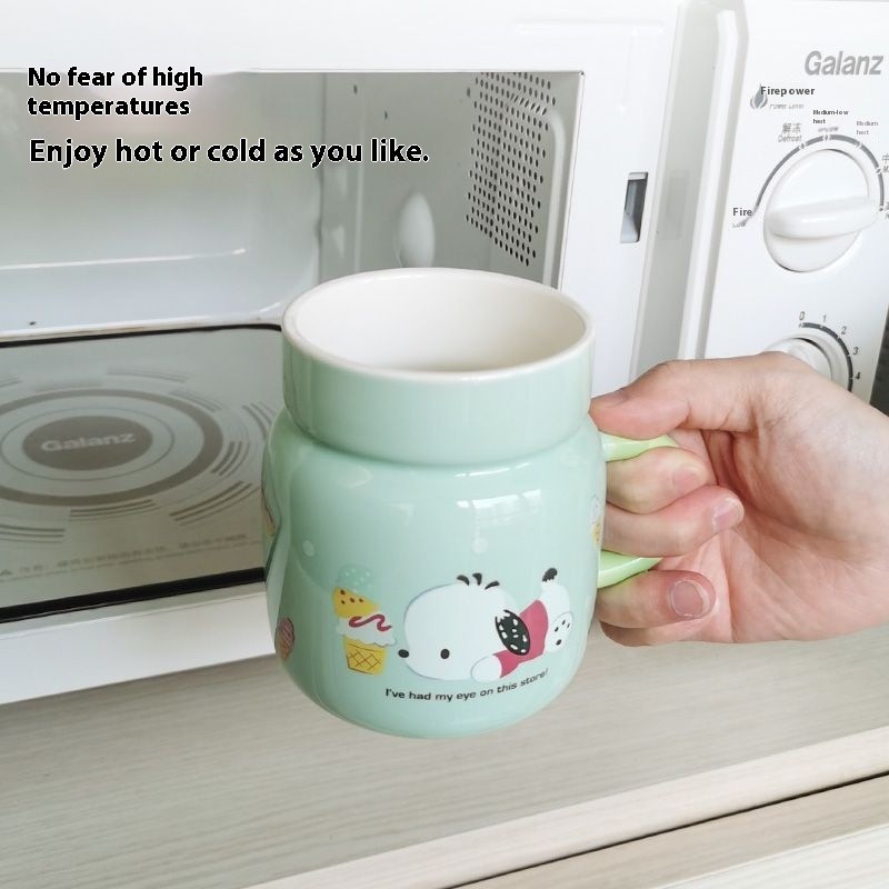 Kawaii Sanrio POCHACCO Cốc Gốm Văn Phòng Cốc Nước Có Ống Hút Dễ Thương Cốc Uống Có Nắp Anime Hoạt Hình Cô Gái Quà Tặng Sinh Nhật