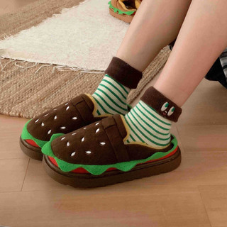 XIXITIAO Dép Cotton Mùa Đông Nữ Dễ Thương Vui Nhộn Burger Lông Cừu Phòng Ngủ Ấm Áp Nhà Thoải Mái