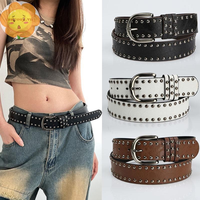 VASTJI Đinh Tán Punk Kim Khóa Thắt Lưng Nam Nữ Thời Trang Đa Năng Y2K Quần Jean Trang Trí Dây Da Hip Hop Retro Thắt Lưng VN