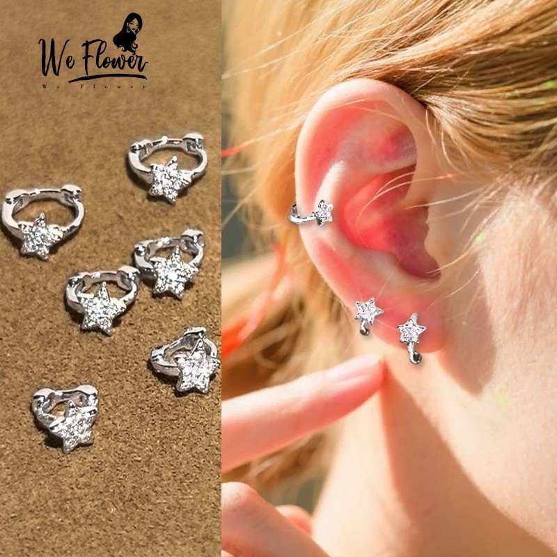 WeFlower 1 Mát Ngọt Ngào s925 Bạc Pha Lê Ngôi Sao Xuyên Vòng Bông Tai Dành Cho Nữ Thời Trang Xương Tai Vòng Tròn Trang Sức