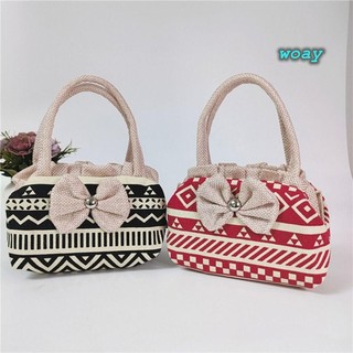 Túi xách Mini WOAY Bow, Tote mua sắm thông thường dưới cánh tay, Túi đựng vải Cotton in hình dung tích lớn dành cho nữ