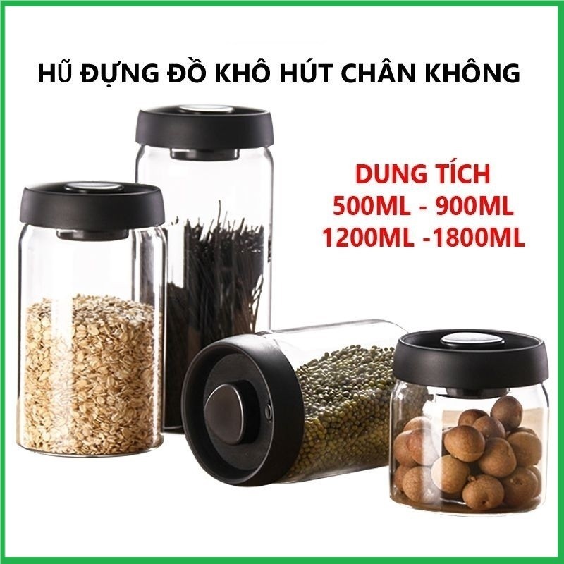 Hũ Thủy Tinh, Hộp Đựng Cà Phê, Lọ có Van Hút Chân Không Nắp Đậy Bảo Quản Đồ Khô Thực Phẩm Chống Ẩm Cao Cấp Nhà Bếp