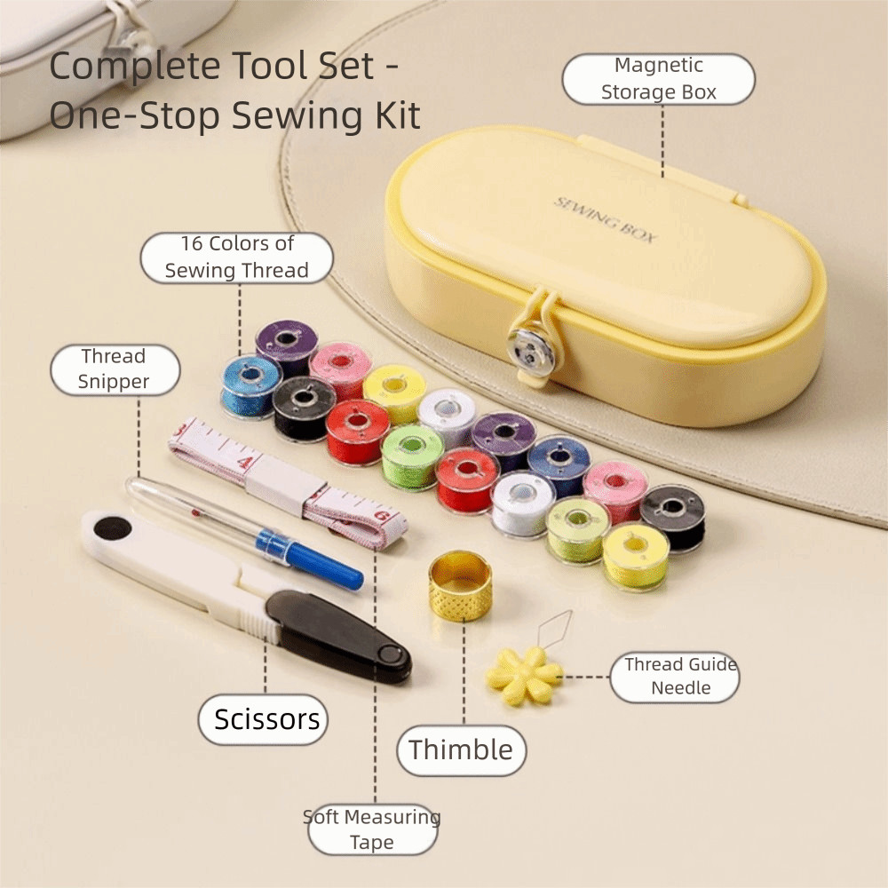 Bộ dụng cụ may vá AWNGD có hộp may, Bộ kim và sợi chỉ 16 màu DIY, Bộ dụng cụ may mặc DIY bền bỉ Bộ hộp may đa chức năng cho bộ may gia đình