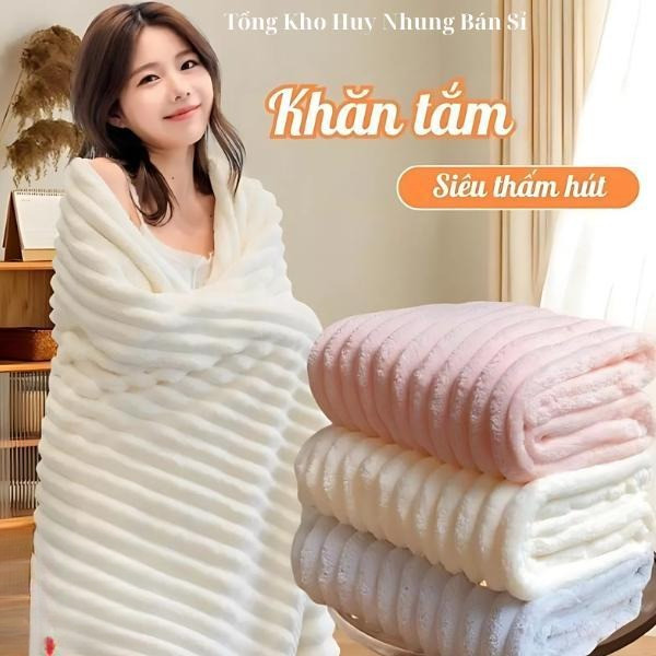 [Combo 2 Cái ] 1 Khăn Tắm & 1 Khăn Gội Khăn Ủ Tóc Thấm Hút Tốt Khăn Lau Tóc Chất Liệu Mềm Mịn kícḣ Thước 70cm x 140cm &