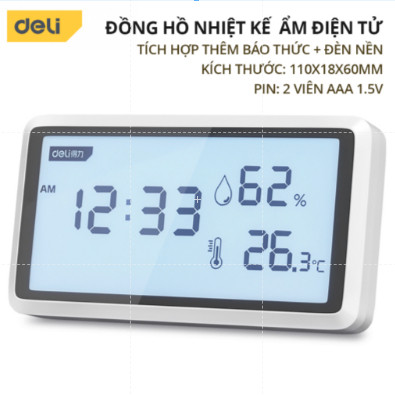 Nhiệt ẩm kế điện tử Deli - Đo nhiệt độ độ ẩm nhỏ gọn xinh xắn có biểu tượng cảm xúc