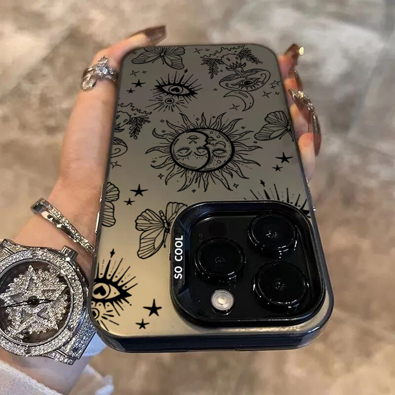 Dành Cho iPhone 11 16 15 Pro 17 Max 16e 14 11 12 13 15 Pro XR XS Max X 7 8 Plus SE2022 Phác Thảo Graffiti Mắt Mặt Trời IMD Matte Cứng Chống Sốc