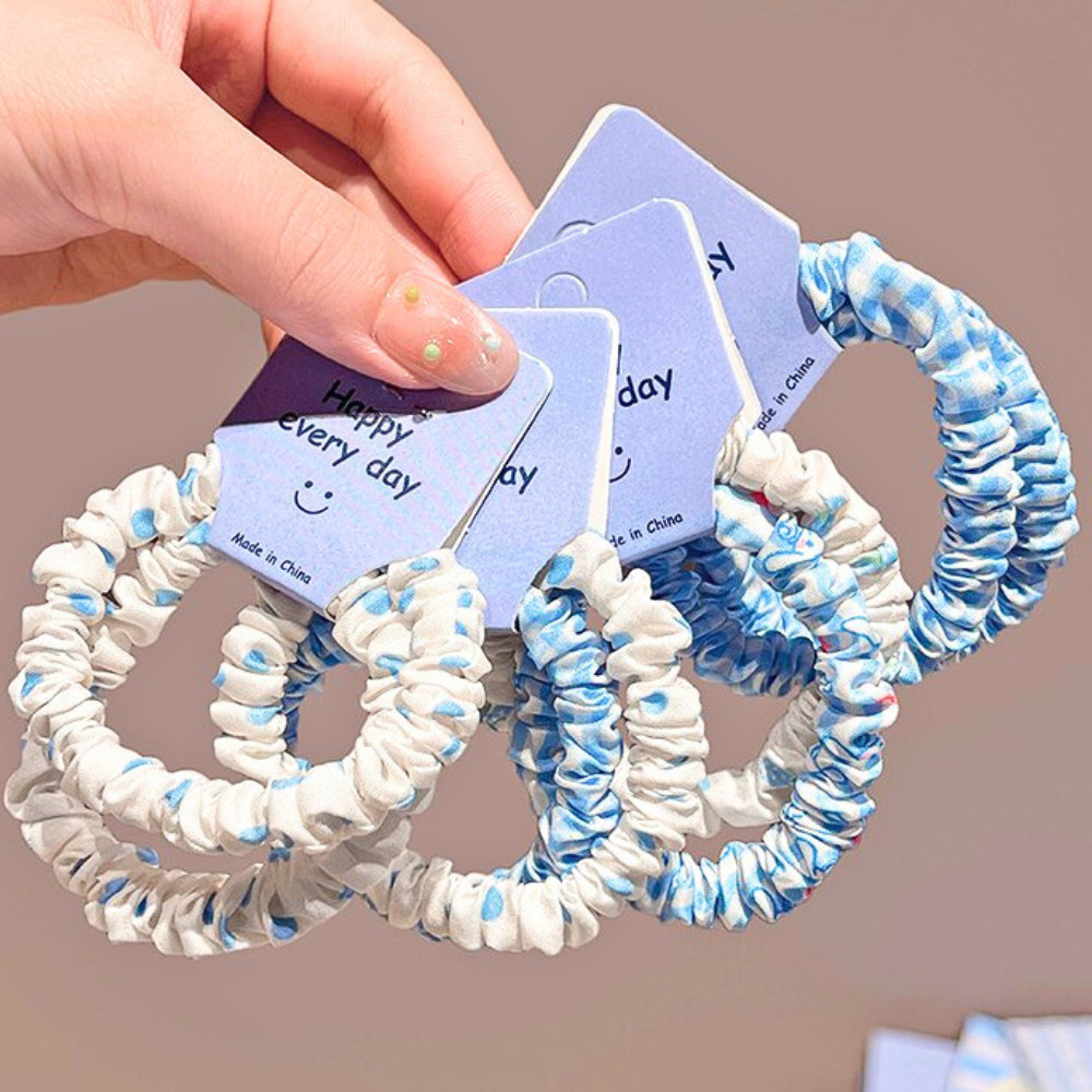 Dây buộc tóc nơ cherry thêu đỏ kẻ sọc, set đôi dây chấm bi vintage hàn quốc cho bạn gái