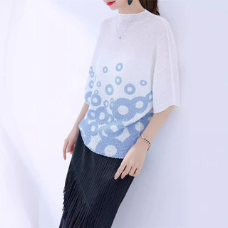 Miyake Áo Thun Nữ Xếp Ly Xuân Hè, Co Dãn, Thiết Kế In Hình