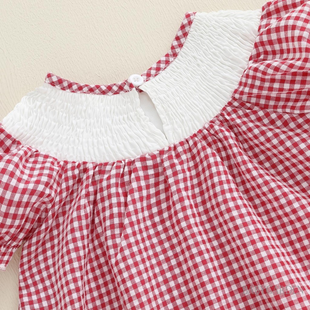 6M-4Y Bé Gái Giáng Sinh Một Dòng Đầm Kẻ Sọc In Ông Già Noel Thêu Cổ Tròn Tay Ngắn Đầm