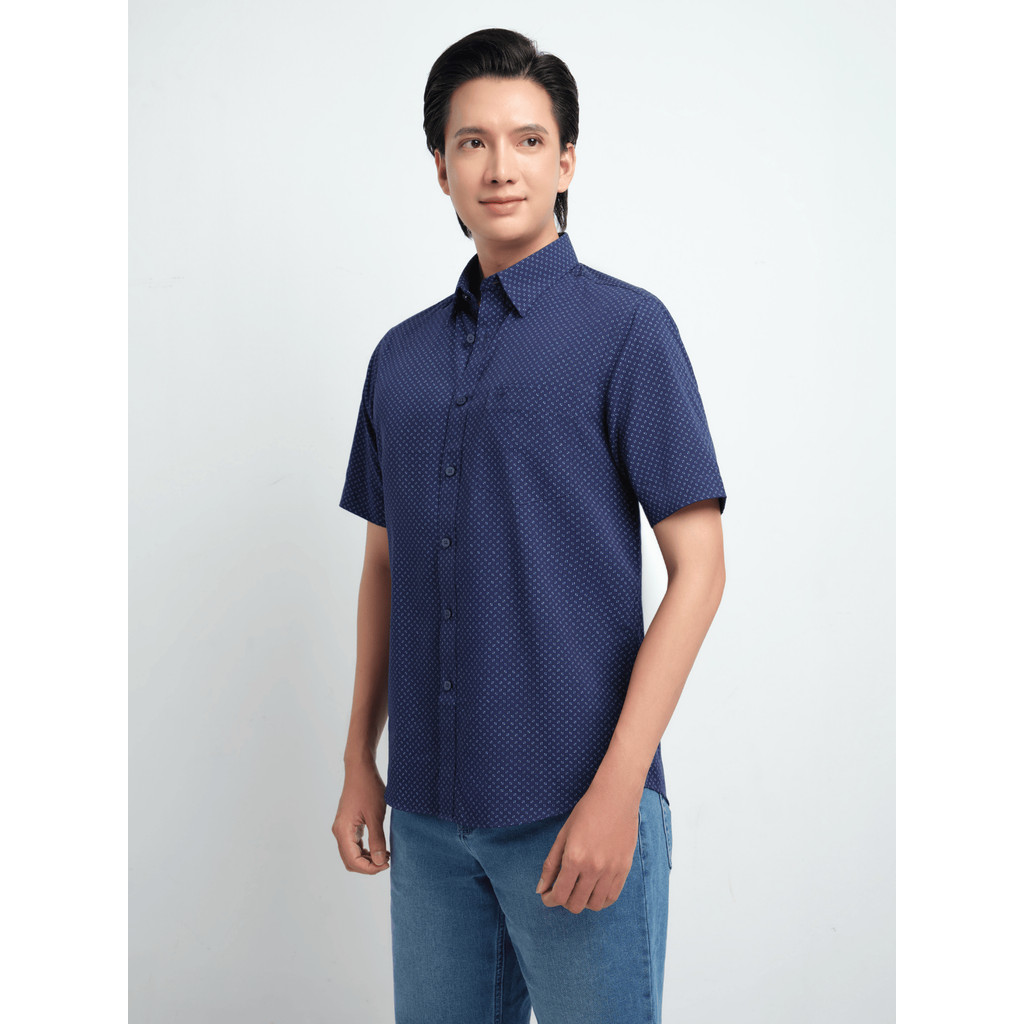Áo sơ mi tay ngắn vạt tròn VIETTIEN vải Hoa hồng form REGULAR VT00000469