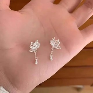 Hoa Nguyên Bản Lụa Bướm Tua Rua - Bông tai thiết kế mới, sang trọng và nhẹ nhàng, phù hợp với trang sức thời trang