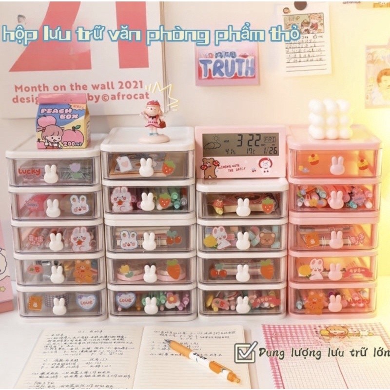 Kệ Nhựa Mini 3 4 tầng , Kệ Mỹ Phẩm Để Bàn,Tủ Nhựa mini Hộp đựng phụ kiện 4 tầng có ngăn kéo tai thỏ, kệ nhựa đựng đồ