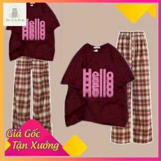 Sét Bộ Quần kẻ caro + mix áo phông form rộng tay lỡ -HELLO-