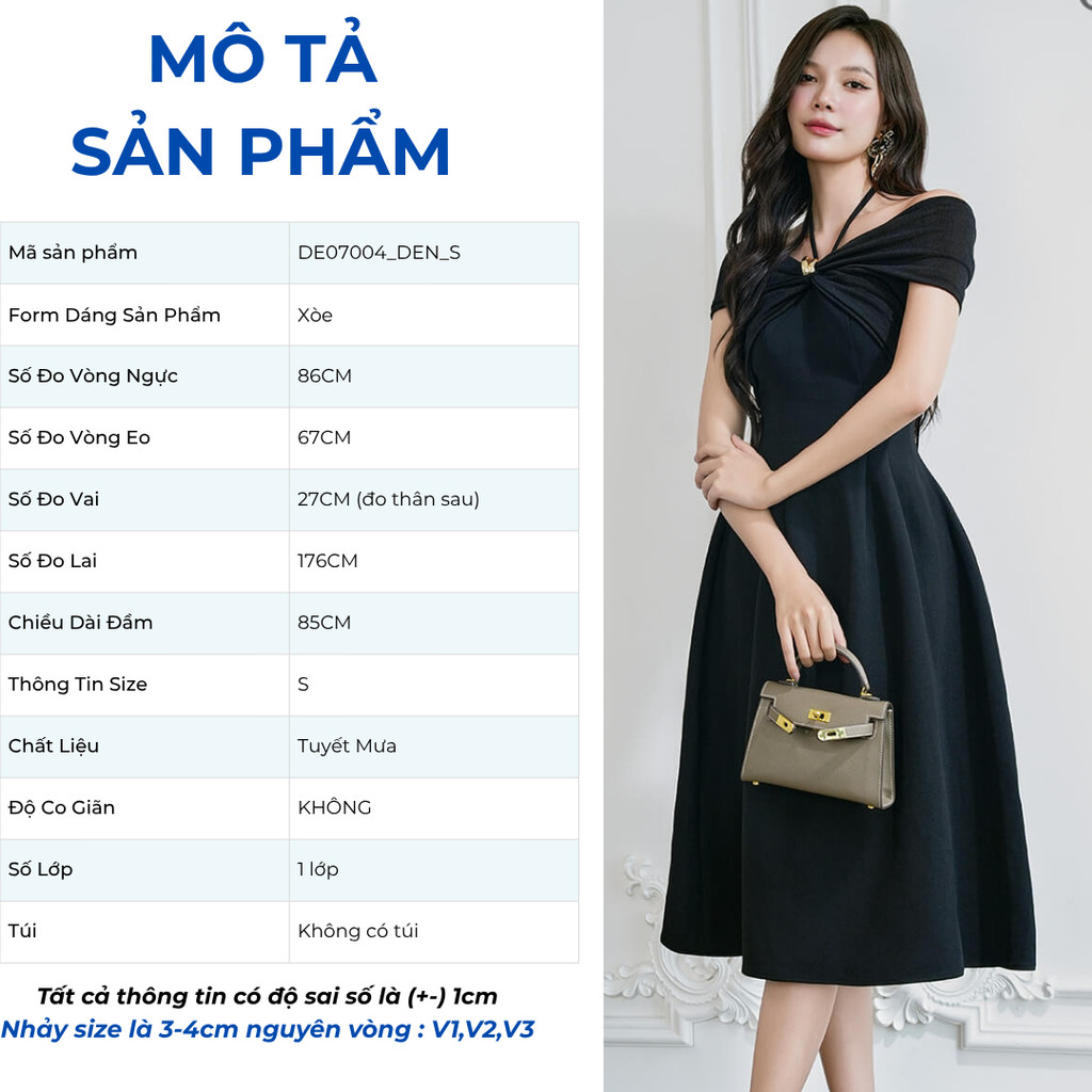 Đầm Nữ GUMAC Dáng A Xòe Chất Tuyết Mưa Đứng Form Cúp Ngực Đính Nút Kim Loại Sang Trọng DE07004