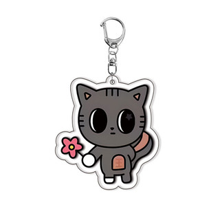 Women Men Arcylic Keychain Fashion Animal Cat Figure Yellow Spring Red Maple Leaf Shape Jewelry Costume Accessories Part