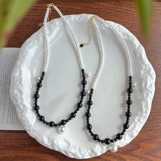 N1082 Vòng Cổ Dây Chuyền Ngọc, Chuỗi Hạt Ngọc Trai Nhân Tạo Mix Độc Đáo Trắng Đen, Sang Trọng Cho Nữ