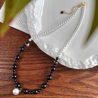 N1082 Vòng Cổ Dây Chuyền Ngọc, Chuỗi Hạt Ngọc Trai Nhân Tạo Mix Độc Đáo Trắng Đen, Sang Trọng Cho Nữ