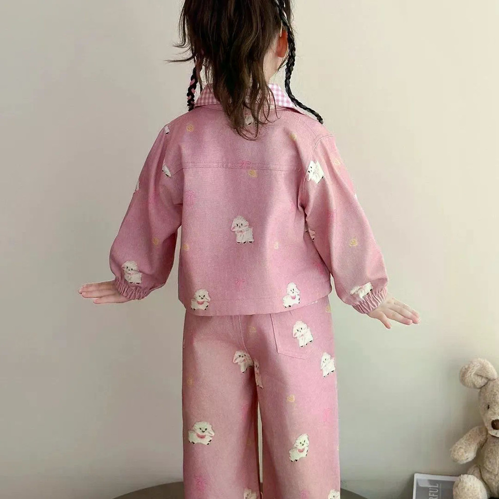 Bộ đồ Denim giản dị cho bé gái Phong cách mới Áo khoác thời trang mùa xuân thu phong cách quần ống rộng
