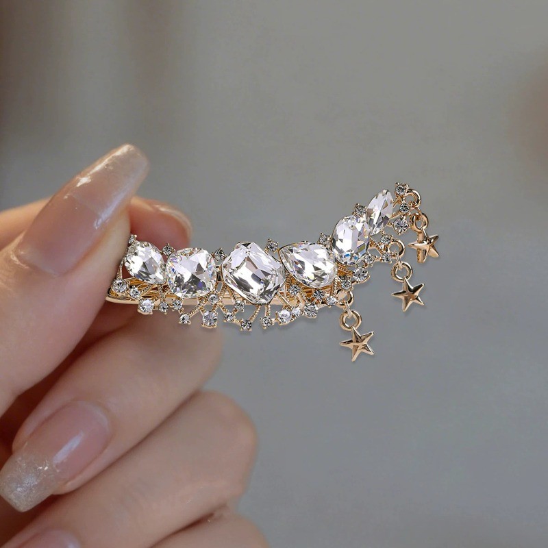 MAUROPOLI Nguyên Bản Kim Cương Giả Tua Rua Lưỡi Liềm Kẹp Tóc Nữ Cao Cấp Tính Khí Bên Nổ Kẹp Sáng Tạo Tóc Gãy Mỏ Vịt Kẹp Phụ Kiện Tóc