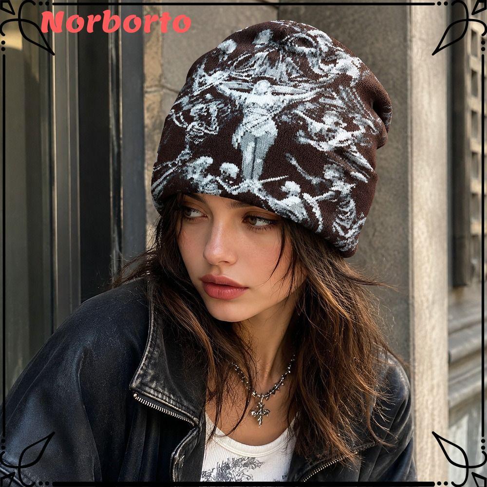 Mũ dệt kim Jacquard NORBORTO, Ấm áp Hip-hop Street Beanies, Thời trang đa năng Bảo vệ tai Mũ mùa đông thông thường dành cho nam nữ