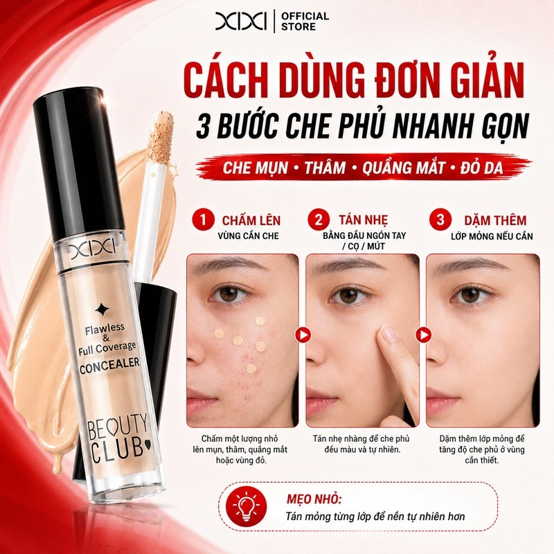 XIXI WM012 Kem Che Khuyết Điểm Dạng Lỏng, Che Quầng Thâm Mụn, Lâu Trôi, Mịn Nhẹ, Tự Nhiên
