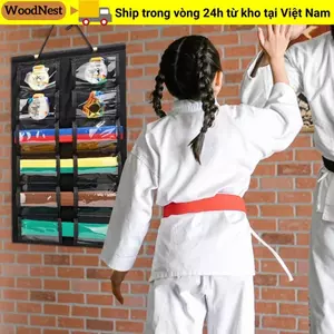 Giá đỡ trưng bày đai Karate WOODNEST, Túi treo nỉ có thanh treo huy chương Taekwondo Giá đỡ trưng bày, Quà tặng giá lưu trữ di động nhẹ