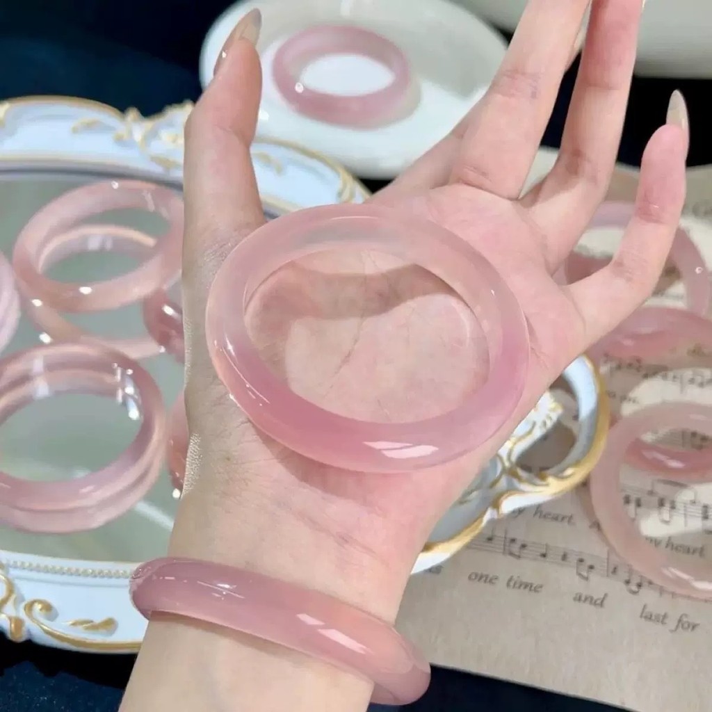 Vòng tay nữ đá mắt mèo màu hồng ánh trăng trắng