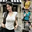 Mùa hè Phong cách mới Cổ nửa mở Thiết kế tình yêu Nút kiểu dáng vừa vặn vừa vặn