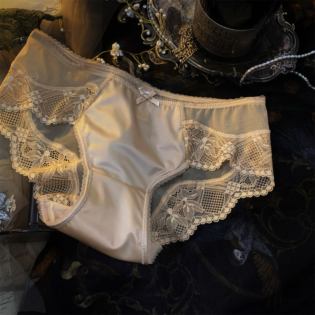 Quần lót ren nữ kiểu Pháp gợi cảm | Thêu Gạc Thấp Eo Quần Đùi Rỗng Ra Mông Bé Gái Retro Satin Nguyên Chất Cotton Đáy