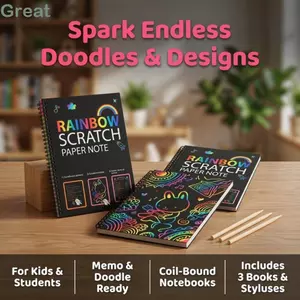 GREA 3 Chiếc Scratch Art Notebook, Giấy Dày Cuộn Dây Buộc Cuộn Dây Ràng Buộc Phác Thảo Pad, Đế Màu Sống Động Bố Trí Di Động Mục Đích Kép Sử Dụng DIY Creative Scratch Paper