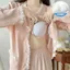 Bộ Đồ Ngủ Cardigan Xuân Thu Quần Dài Tay Nữ Bộ Đồ Mặc Nhà Đệm Lót Ngực Viền Bông Mây Mẫu Mới Năm 2025