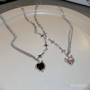 Ngọt Ngào Thoáng Mát Cô Gái Nóng Kim Cương Gắn Trái Tim Ngôi Sao Vòng Cổ, Phong Cách Thoáng Mát Mặt Dây Chuyền Nữ Thời Trang Thiết Kế Sáng Tạo Xương Đòn Dây Chuyền