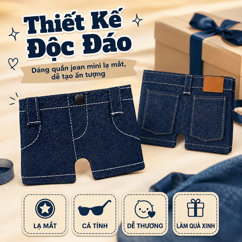 Ví Mini Quần Jean Short Độc Đáo - Phụ Kiện, Nhỏ Gọn Tiện Dụng, Quà Tinh Tế Cho Người Yêu Thích Phong Cách Riêng