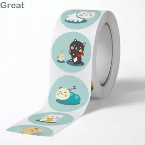Nhãn dán nhãn TUYỆT VỜI, Cuộn nhãn dán tự dính 1 Inch, Thẻ phong bì nhãn tròn mèo Mini dễ thương
