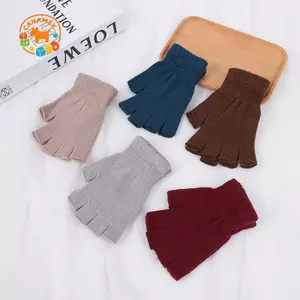 CANAMEK 1 Đôi Nhiều Màu Sắc Dệt Kim Ngắn Nửa Ngón Găng Tay Thu Đông Dệt Kim Co Giãn Ấm Cổ Tay Găng Tay Màu Trơn Mùa Đông Phụ Kiện Đi Xe Đạp CSF