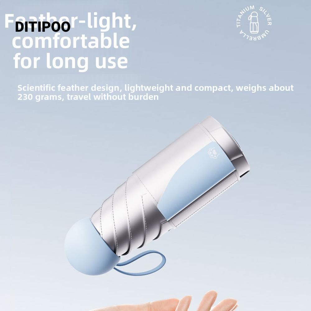 Ô gấp DITIPOO titan bạc chống UV, nhẹ, dạng viên nang, dùng cả nắng/mưa, bỏ túi, thích hợp làm quà tặng