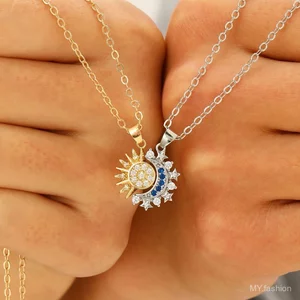 Ins Phong Cách Mới Mặt Trăng Mặt Trăng Mặt Trời Cặp Đôi Vòng Cổ, Mặt Trời Từ Tính Xương Đòn Dây Xích Nam Nữ Quà Tặng Ngày Lễ Tình Nhân
