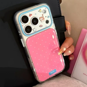 Ốp điện thoại kính hình chó mèo hoạt hình chấm bi cho iPhone 17 Pro Max 16 15 14 Vỏ bảo vệ chống sốc