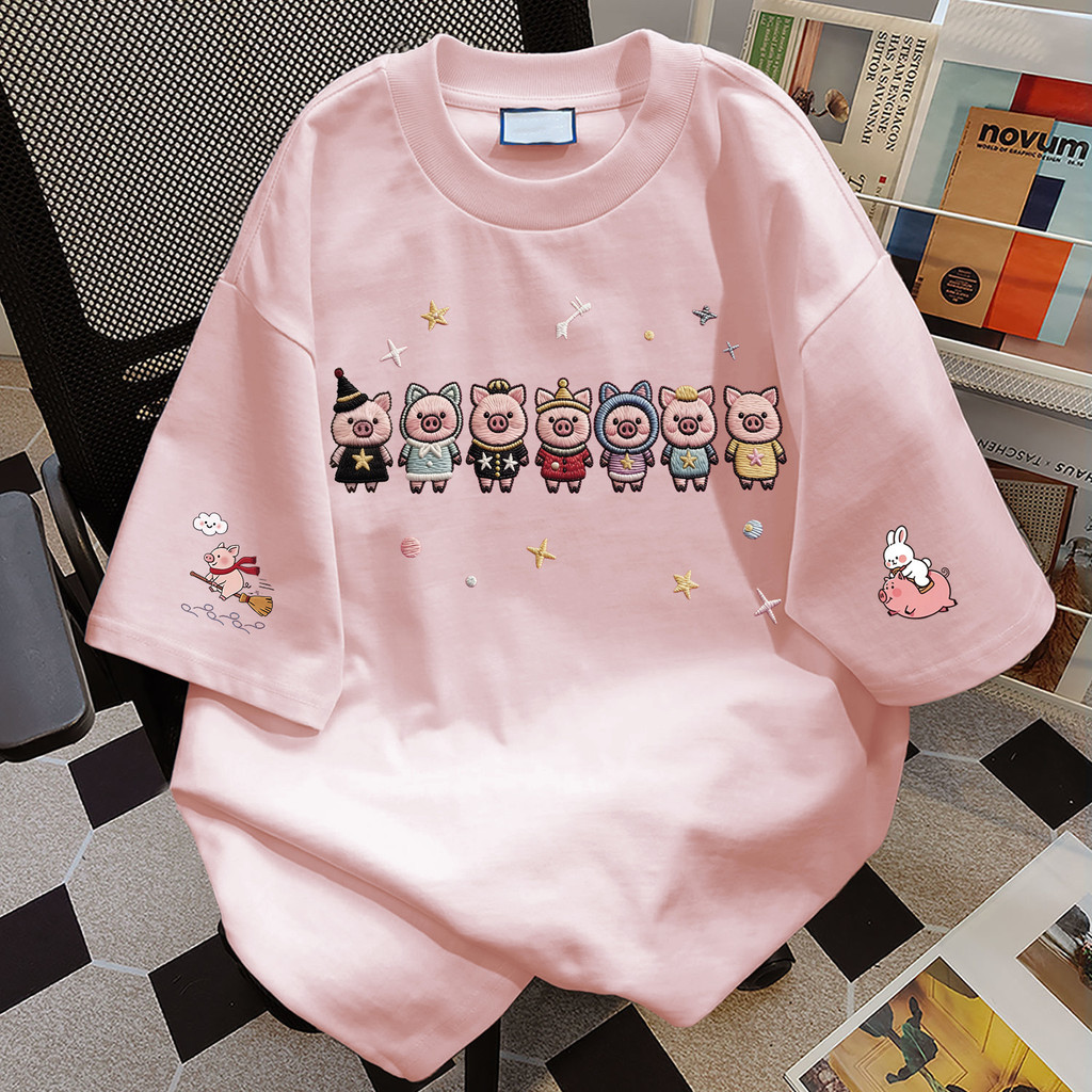（Giao hàng 24h）Angela áo phông nữ Xanh babyHoạt Hình heo cute 100% Cotton boxy Korean Angela summer style