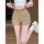 Quần short phù hợp với màu trắng nhỏ eo cao có thắt lưng hông Phiên bản hai cánh thẳng Quần dài chân mùa hè