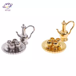 HFTOY 1: 12 Nhà Búp Bê Thu Nhỏ Bộ Trà Kim Loại Ấm Trà Đĩa Đồ Chơi Nội Thất ~