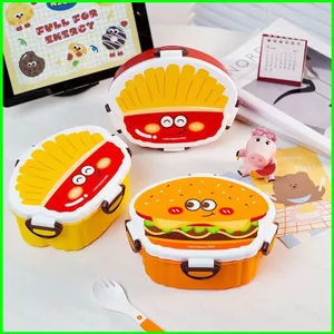 YB2 hamburger Hộp cơm trưa chia ngăn riêng biệt Hộp đựng thực phẩm di động hoạt hình dễ thương