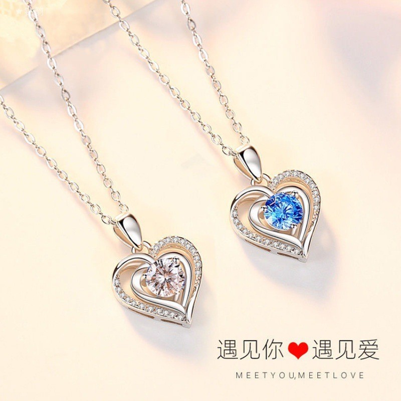 Vòng cổ mặt dây chuyền hình trái tim bạc s925 dành cho nữ, trái tim đại dương sang trọng nhẹ nhàng